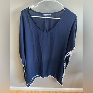 Navy Blue Swim Coverup with White Trim